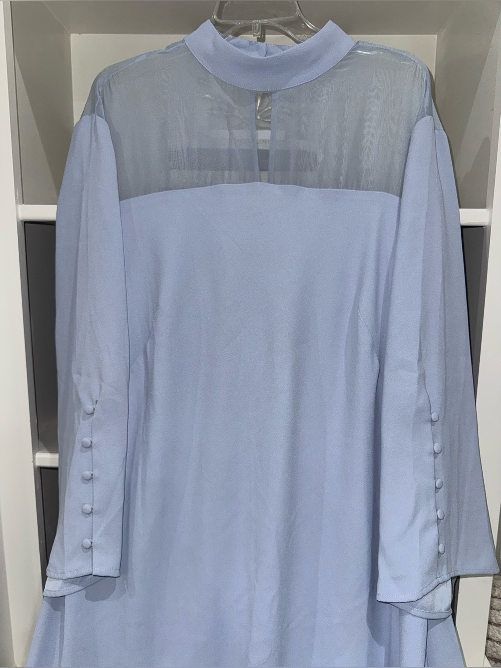 Eloquii Powder Blue Long Sleeve A-Line Dress with Covered Buttons Sz 14 - Picture 2 of 8